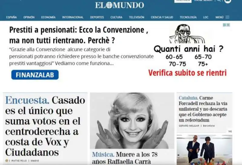 la morte di raffaella carra' su el mundo