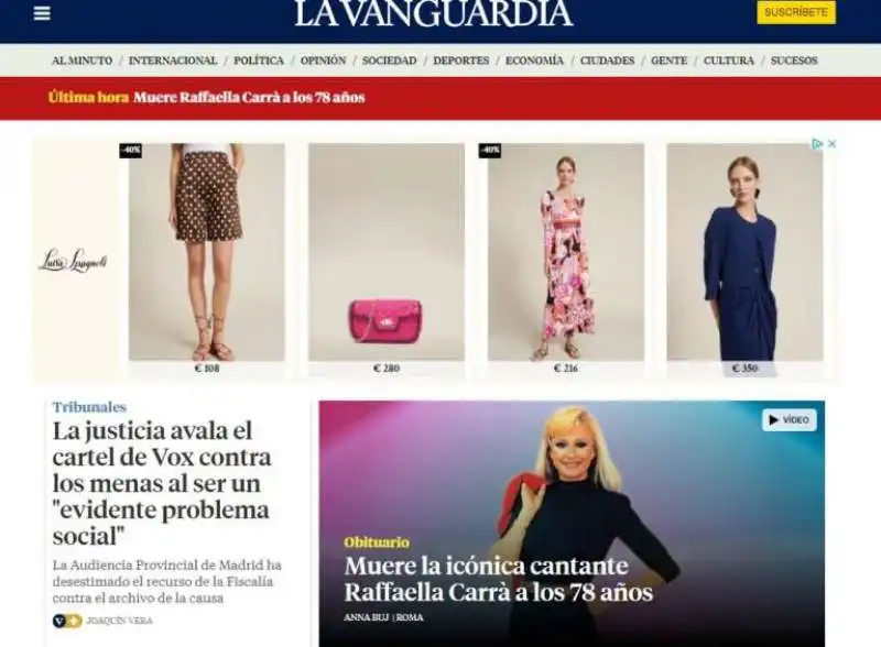 la morte di raffaella carra' su la vanguardia