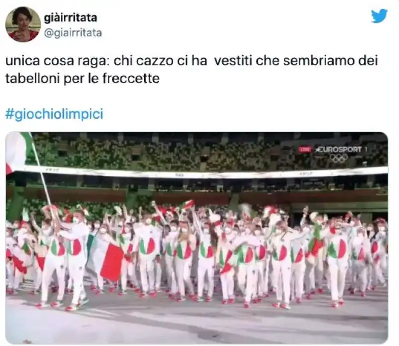 tweet sulla divisa italiana a tokyo2020 2