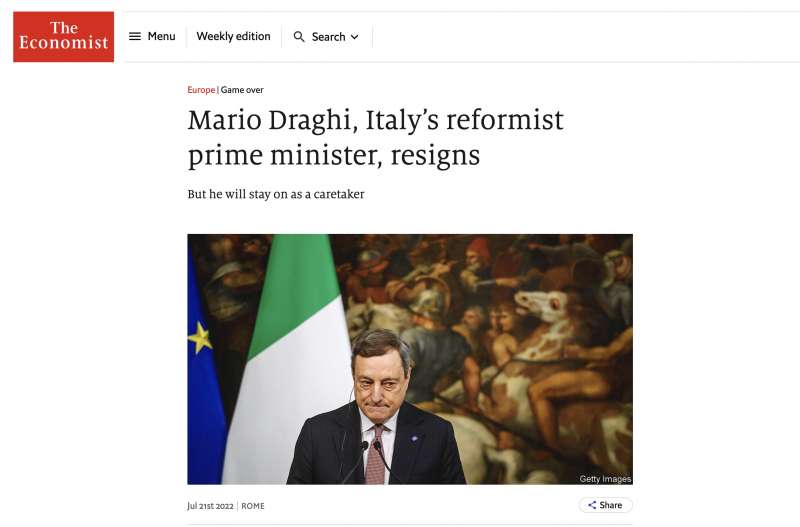 ARTICOLO DI THE ECONOMIST SULLE DIMISSIONI DI MARIO DRAGHI