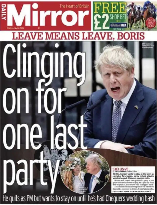 dimissioni di boris johnson   prima pagina daily mirror 