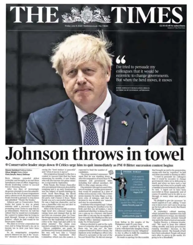 dimissioni di boris johnson   prima pagina the times 