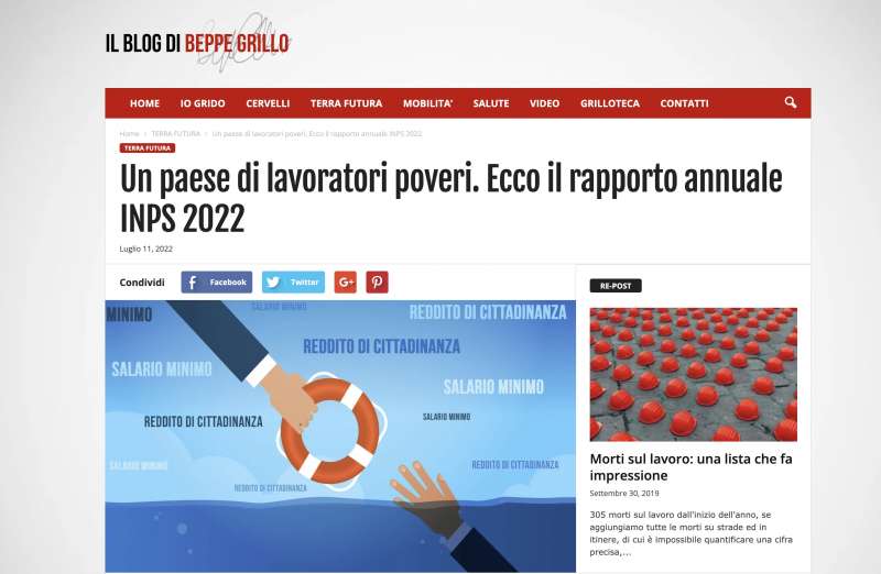 IL POST DI BEPPE GRILLO SUL RAPPORTO ANNUALE DELL INPS