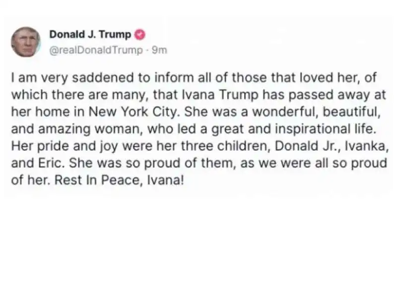 IL RICORDO DI IVANA TRUMP FATTO DA DONALD TRUMP