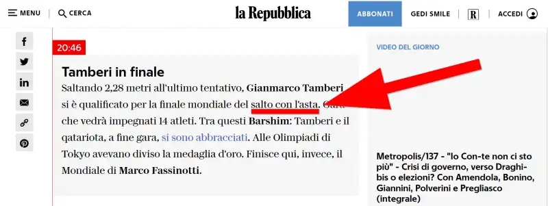 La Repubblica - Tamberi salta con l'asta