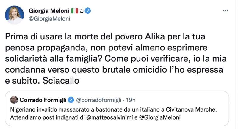 LITE SU TWITTER TRA GIORGIA MELONI E CORRADO FORMIGLI