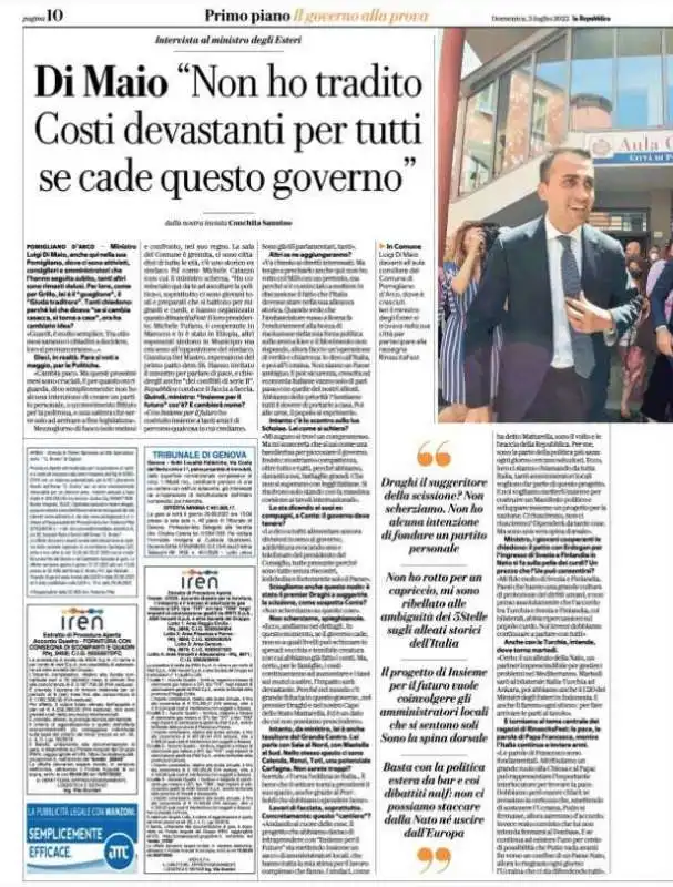 LUIGI DI MAIO - INTERVISTA SU REPUBBLICA - 3 LUGLIO 2022