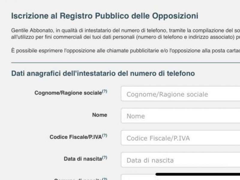 modulo registro pubblico opposizioni ai call center