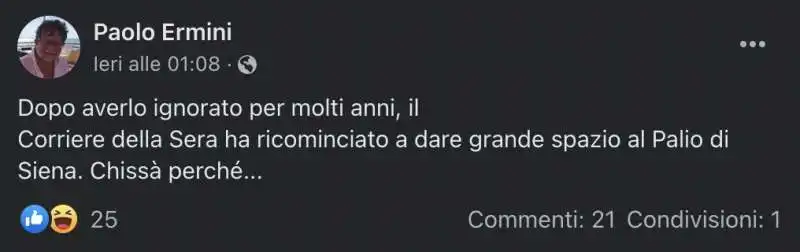 POST DI PAOLO ERMINI SULLE ATTENZIONI DEL CORRIERE PER IL  PALIO DI SIENA 