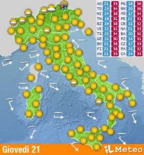 previsioni giovedi' 21luglio