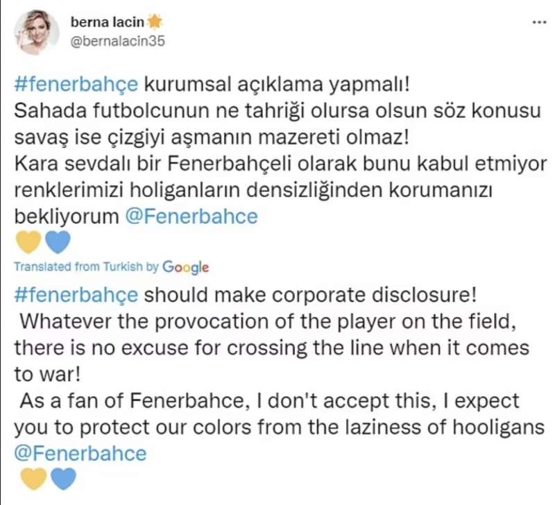 tweet contro il fenerbahce