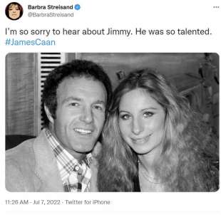 tweet di barbra streisand sulla morte di james caan