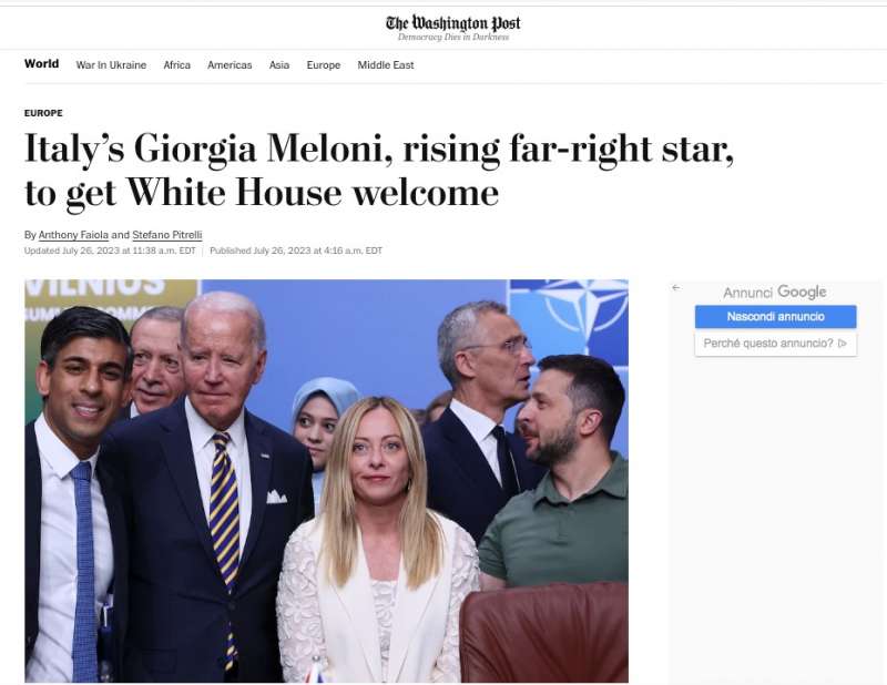 articolo del washington post su giorgia meloni