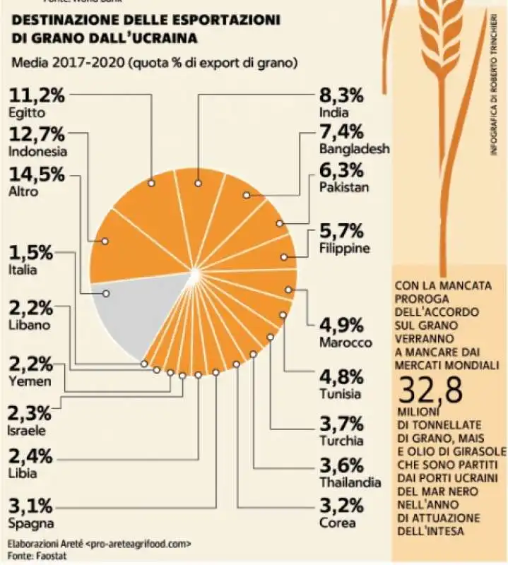 DESTINAZIONE DELLE ESPORTAZIONI DI GRANO DALL'UCRAINA