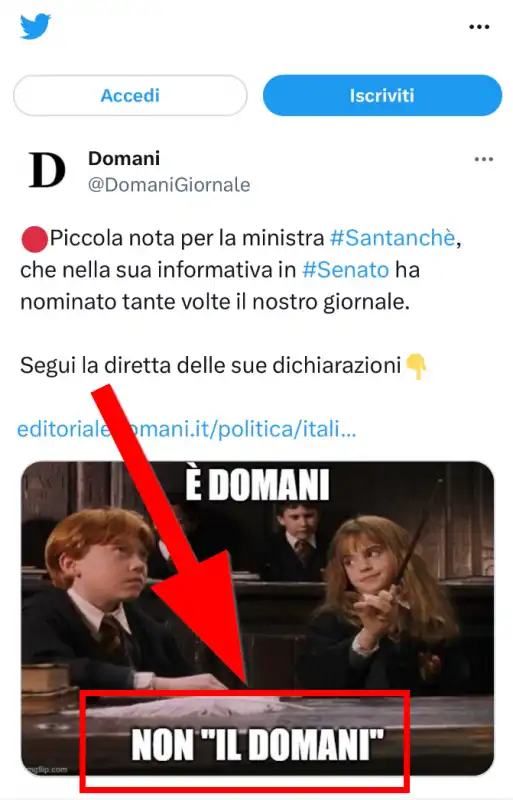 domani senza l'articolo