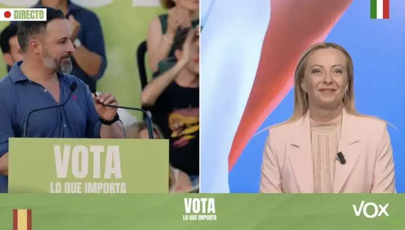 giorgia meloni in collegamento con il comizio di vox a valencia   14 luglio 2023   10