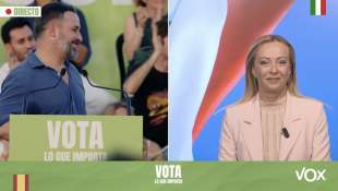 giorgia meloni in collegamento con il comizio di vox a valencia 14 luglio 2023 1