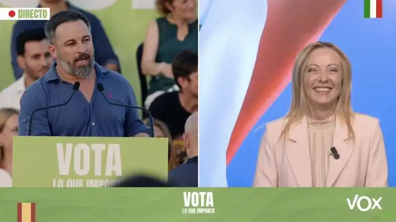 giorgia meloni in collegamento con il comizio di vox a valencia   14 luglio 2023   5