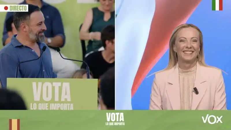 giorgia meloni in collegamento con il comizio di vox a valencia   14 luglio 2023   7