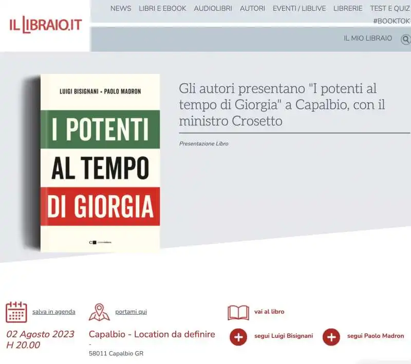 GUIDO CROSETTO ALLA PRESENTAZIONE DEL LIBRO DI BISIGNANI E MADRON A CAPALBIO 