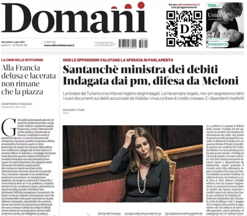 IL DOMANI RIVELA CHE DANIELA SANTANCHE E INDAGATA