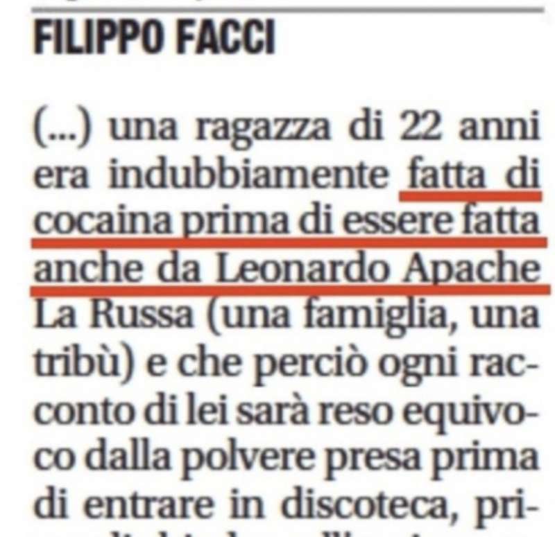 IL PASSAGGIO INCRIMINATO DELL ARTICOLO DI FILIPPO FACCI SUL CASO LA RUSSA