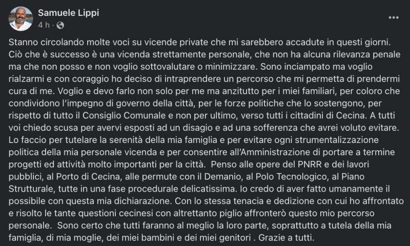 il post di samuele lippi sindaco di cecina