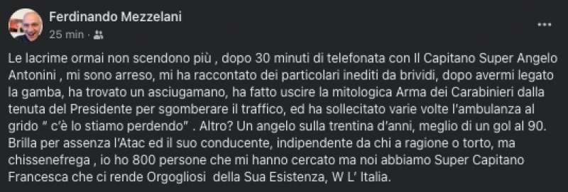 IL POST FACEBOOK DI FERDINANDO MEZZELANI DOPO LA TELEFONATA CON FRANCESCA ANTONINI