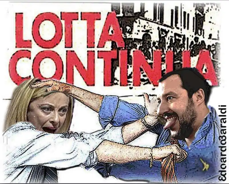 lotta continua   meme su giorgia meloni e matteo salvini by edoardo baraldi