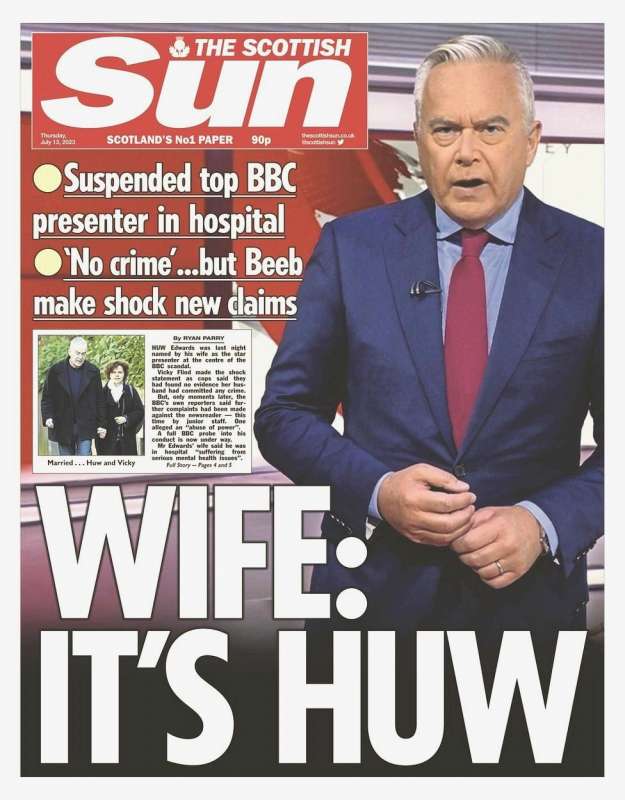 prima pagina del sun su huw edwards