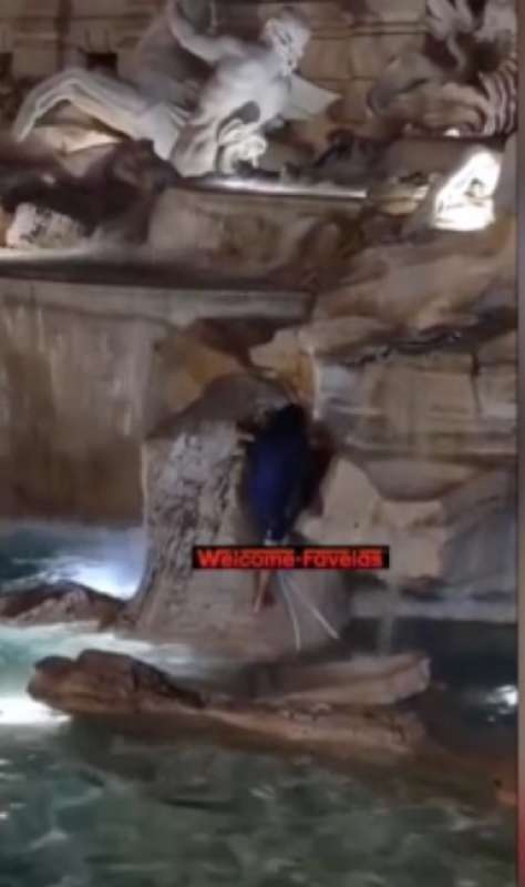 turista si tuffa nella fontana di trevi