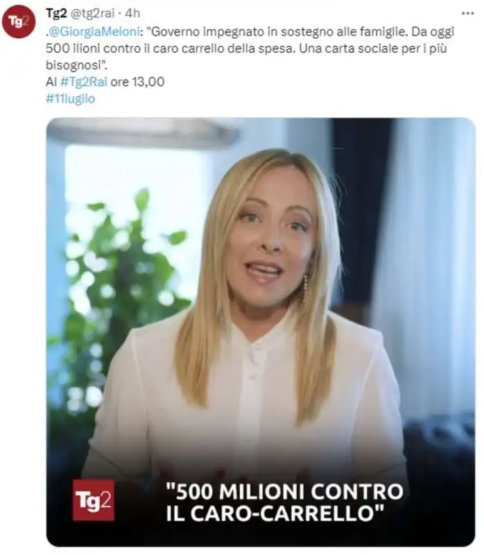 TWEET DEL TG2 SULLA CARTA SOCIALE 