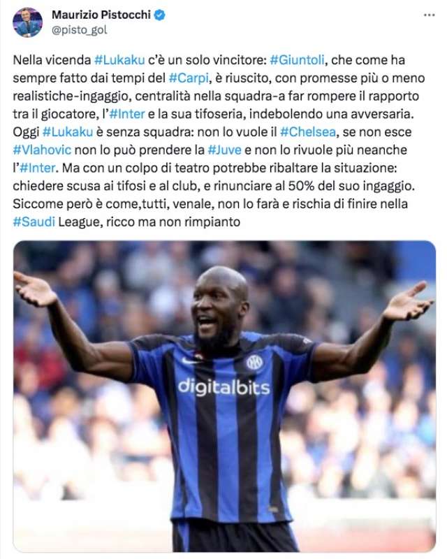 tweet di maurizio pistocchi su lukaku