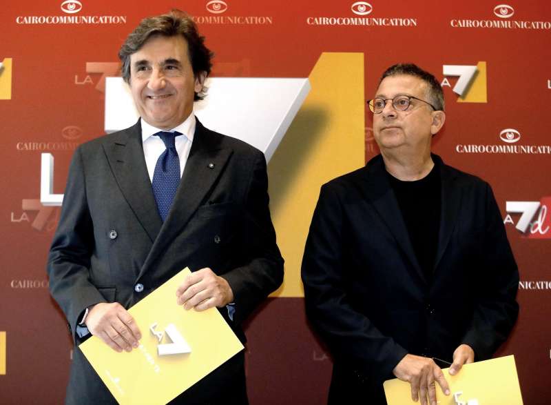 urbano cairo e andrea salerno alla presentazione dei palinsesti 2023 di la7