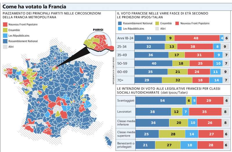 ELEZIONI LEGISLATIVE IN FRANCIA - MAPPA DEI RISULTATI DEL PRIMO TURNO