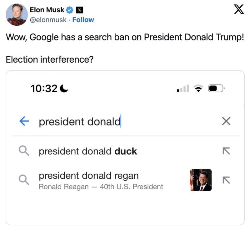 ELON MUSK CONTRO GOOGLE SULLA RICERCA PRESIDENT DONALD