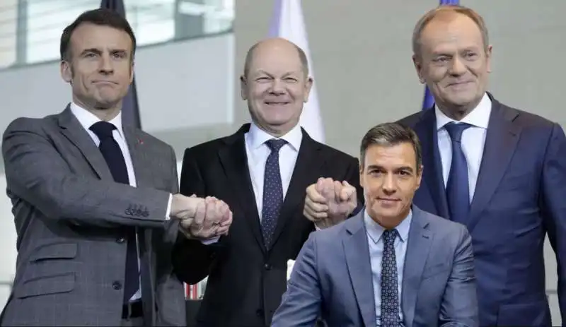 EMMANUEL MACRON - OLAF SCHOLZ - PEDRO SANCHEZ - DONALD TUSK 