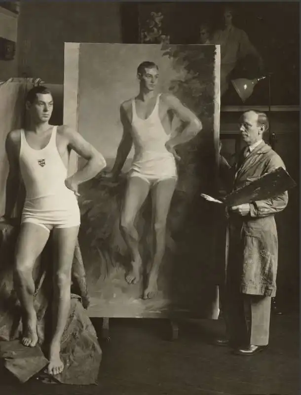 johnny weissmuller posing for artist