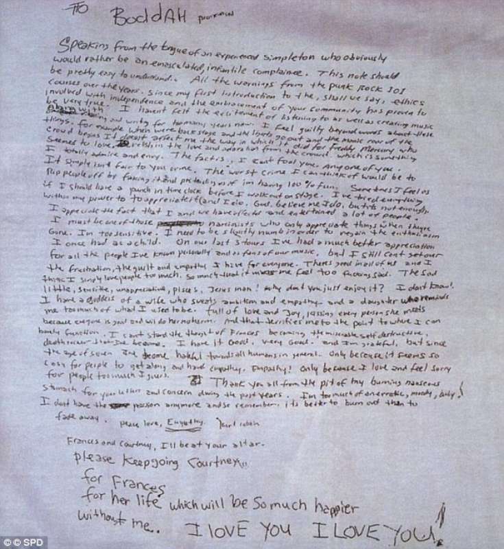 kurt cobain lettera morte