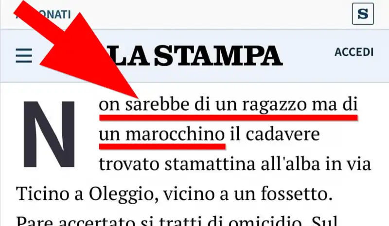 La Stampa, non un ragazzo ma un marocchino