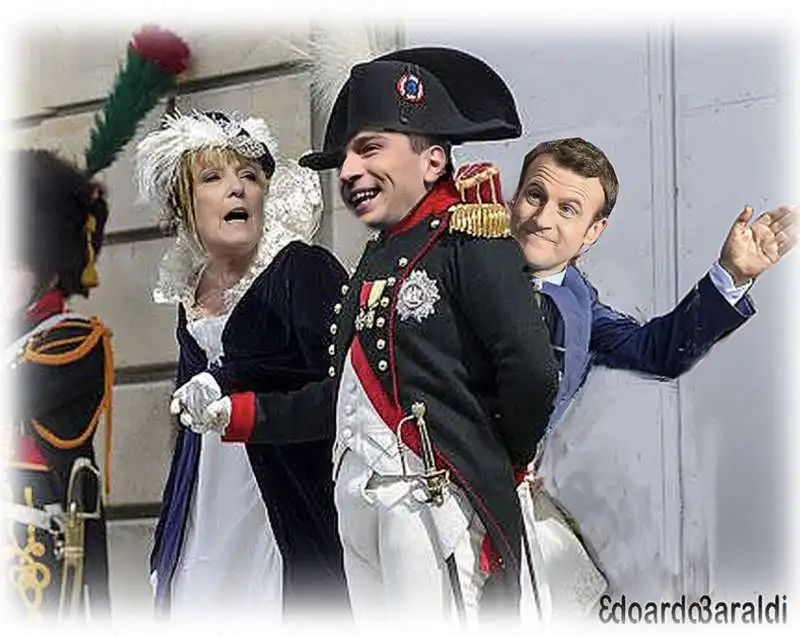 MARINE LE PEN - JORDAN BARDELLA - EMMANUEL MACRON - MEME BY EDOARDO BARALDI 