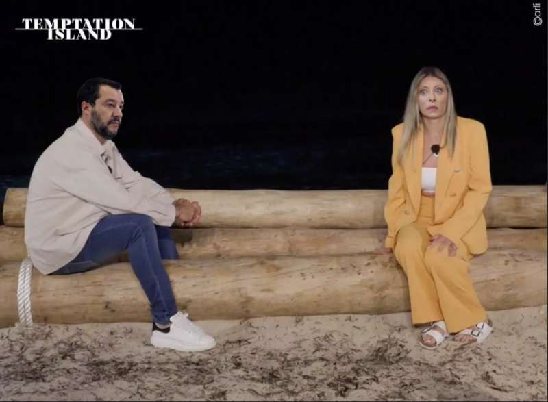 matteo salvini e giorgia meloni temptation island meme by emiliano carli