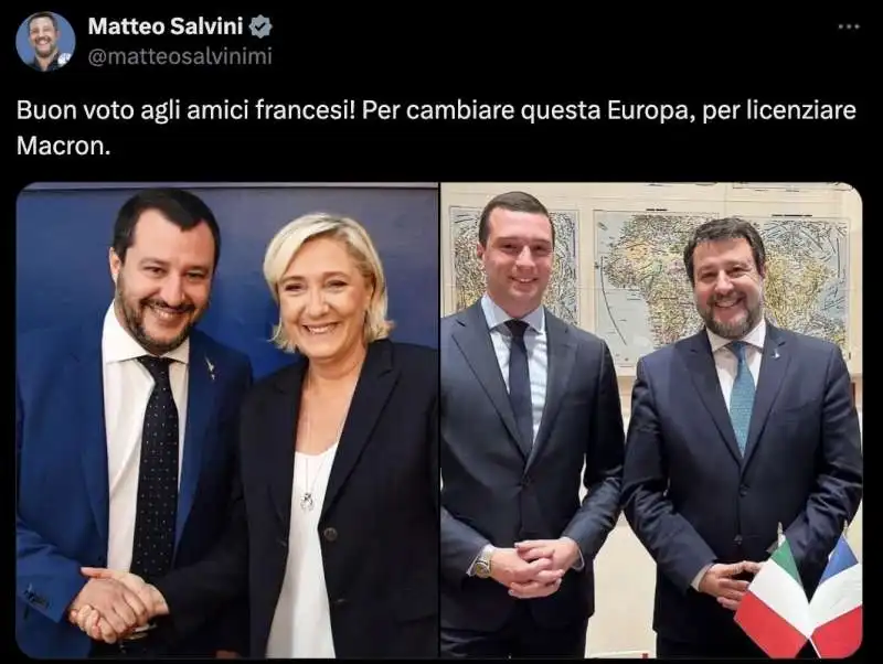 MATTEO SALVINI FA GLI AUGURI A LE PEN E BARDELLA PER LE ELEZIONI LEGISLATIVE