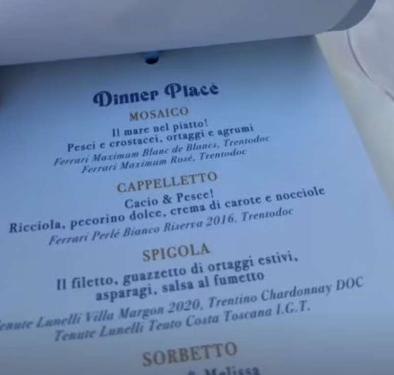 menu del matrimonio di simona ventura e giovanni terzi