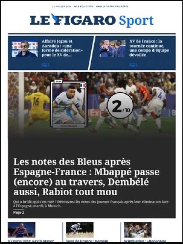 prima pagina di le figaro dopo spagna francia