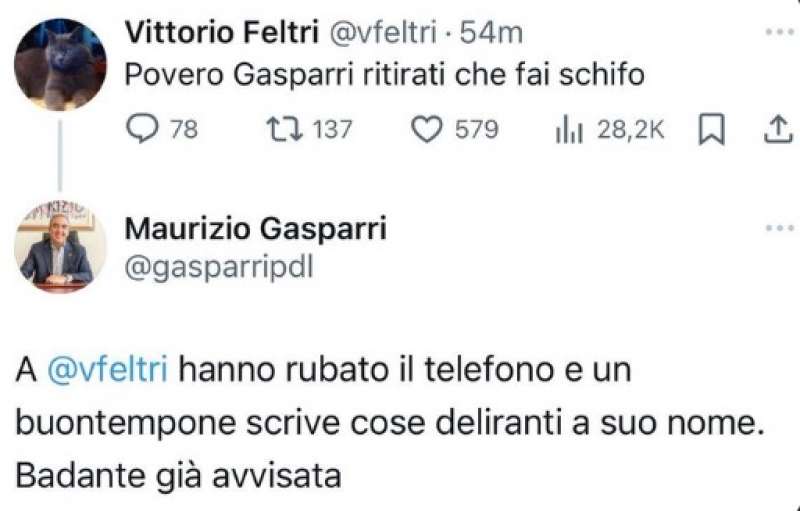 scontro su twitter tra maurizio gasparri e vittorio feltri