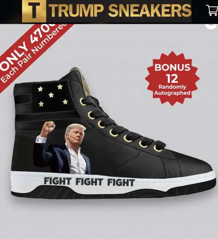 sneakers di donald trump con la scritta fight fight fight 