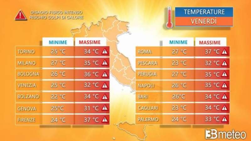 temperature meteo 19 luglio 2024 3bmeteo