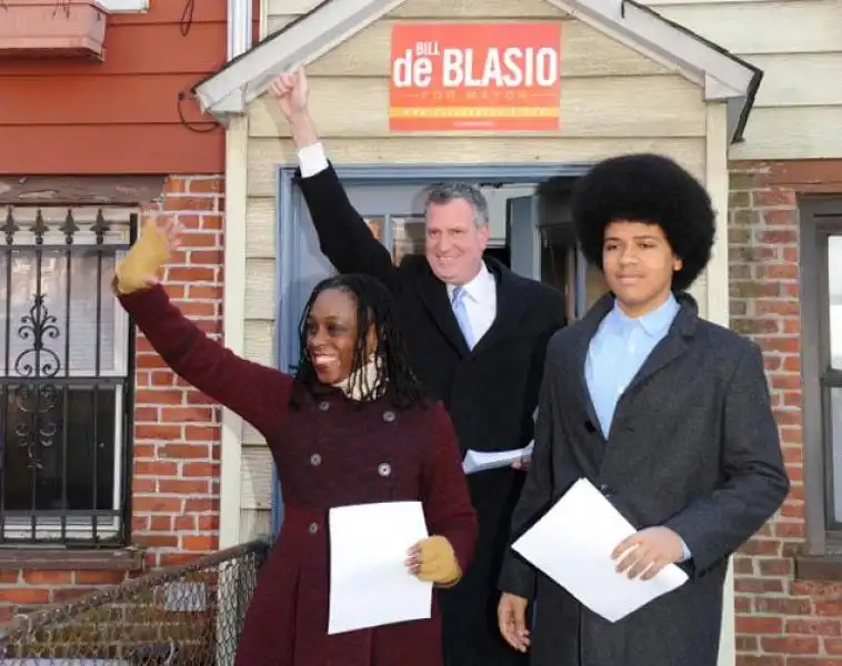 BILL DE BLASIO CON MOGLIE CHIRLANE E FIGLIO 