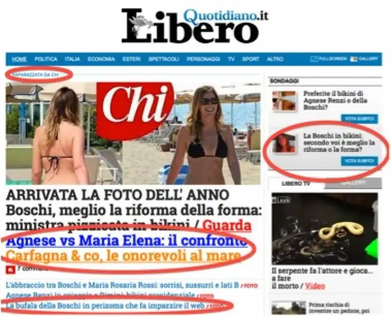 la home page di libero e l'ossessione per la boschi 